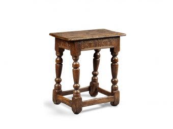 Near Pair of Charles I Oak and Elm Joined Stools, Gloucestershire, circa 1630-1640