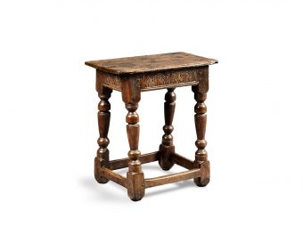 Near Pair of Charles I Oak and Elm Joined Stools, Gloucestershire, circa 1630-1640