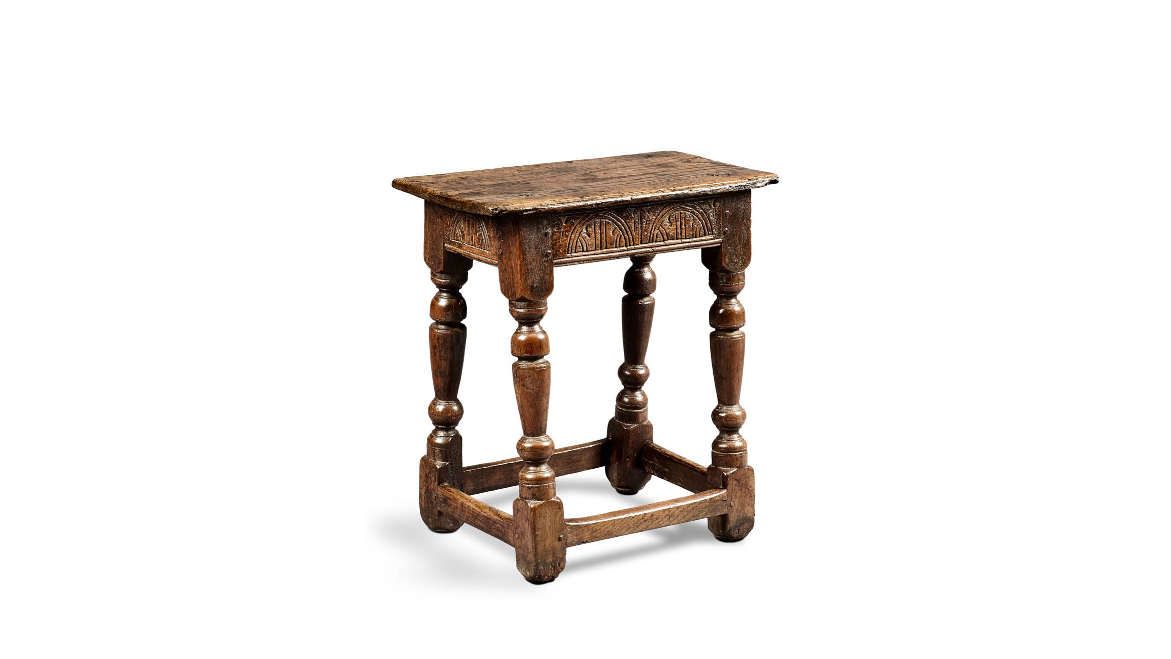 Near Pair of Charles I Oak and Elm Joined Stools, Gloucestershire, circa 1630-1640