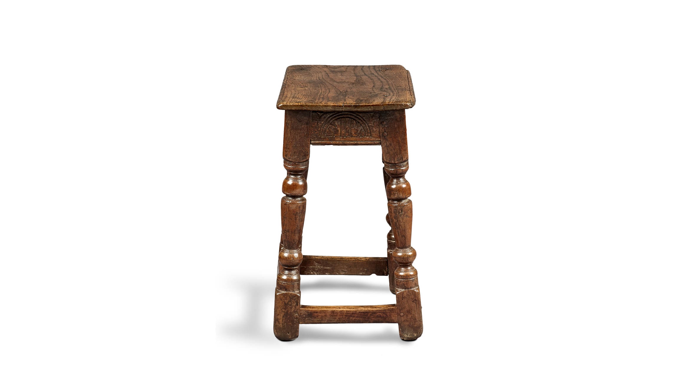 Near Pair of Charles I Oak and Elm Joined Stools, Gloucestershire, circa 1630-1640
