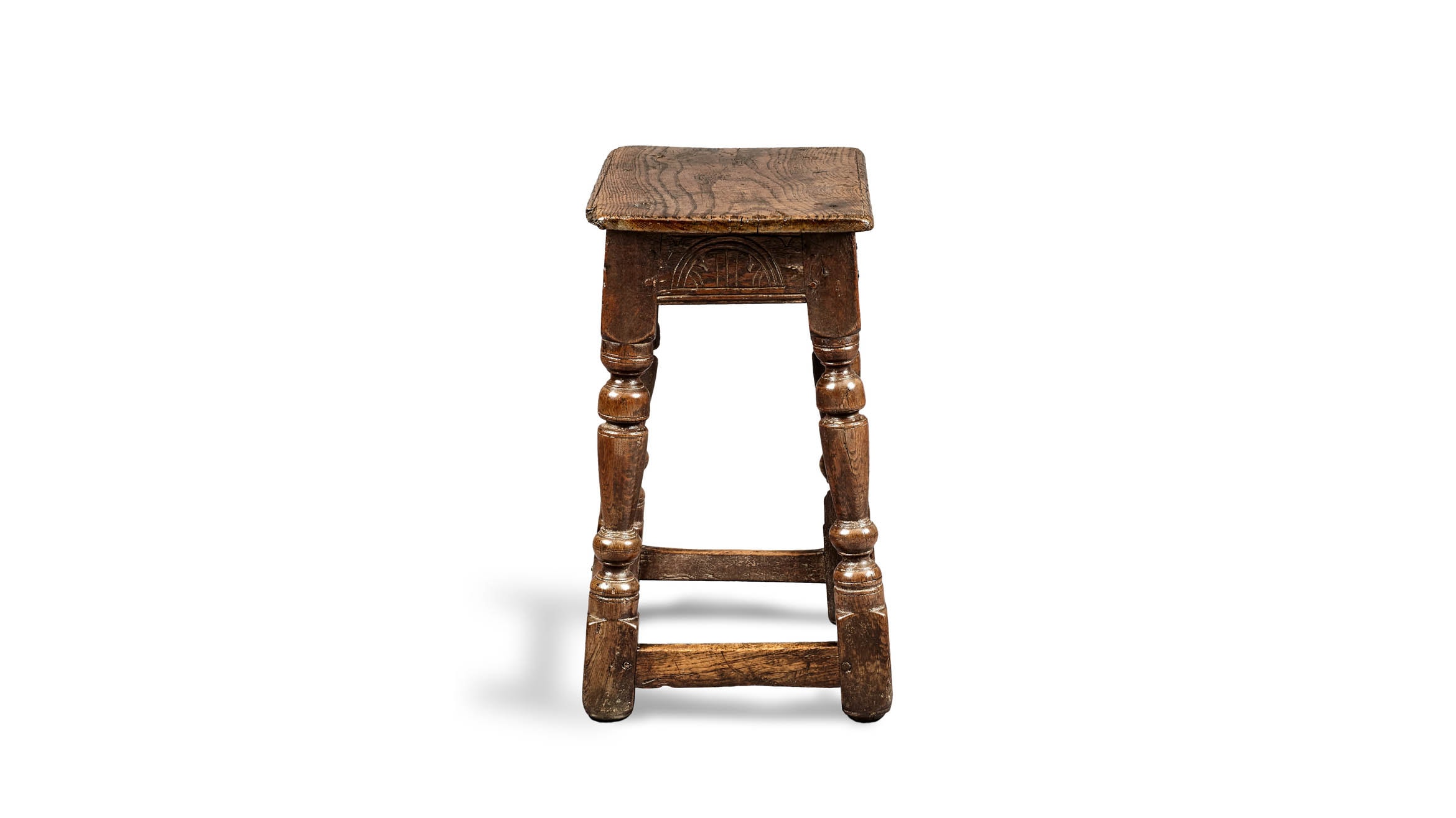 Near Pair of Charles I Oak and Elm Joined Stools, Gloucestershire, circa 1630-1640