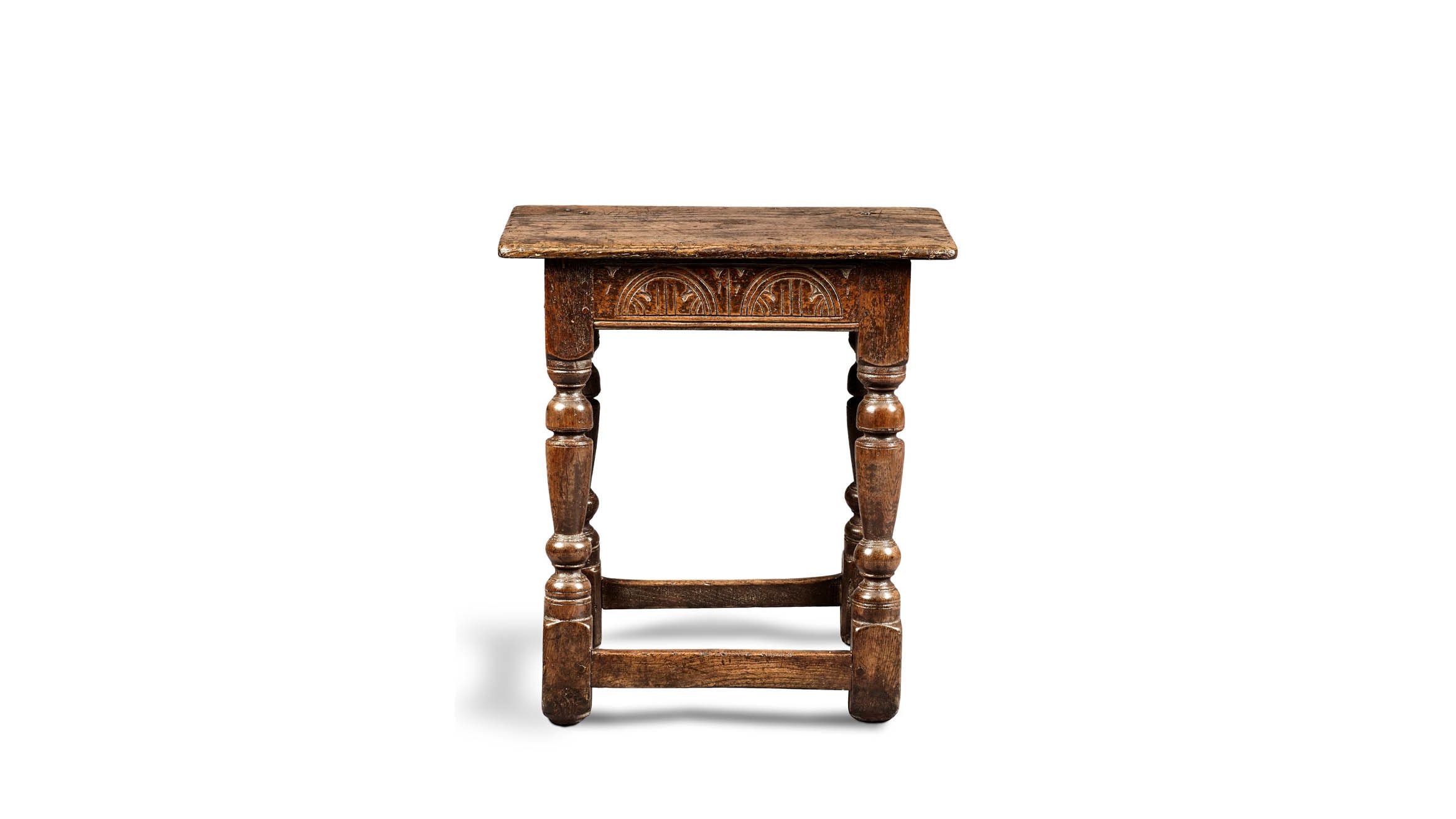 Near Pair of Charles I Oak and Elm Joined Stools, Gloucestershire, circa 1630-1640