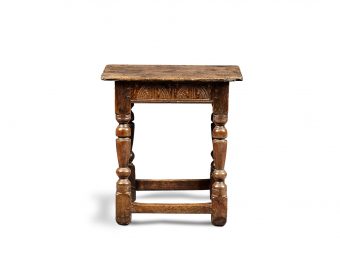 Near Pair of Charles I Oak and Elm Joined Stools, Gloucestershire, circa 1630-1640