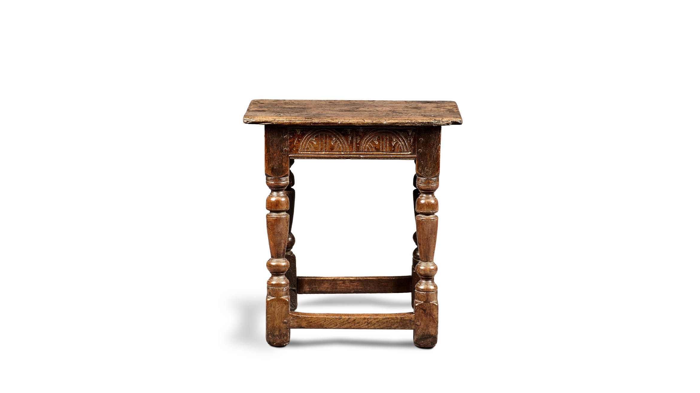 Near Pair of Charles I Oak and Elm Joined Stools, Gloucestershire, circa 1630-1640