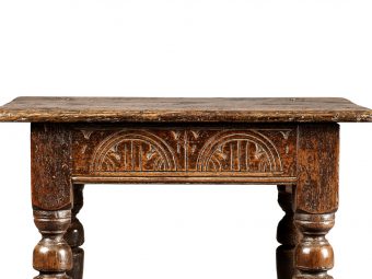 Near Pair of Charles I Oak and Elm Joined Stools, Gloucestershire, circa 1630-1640