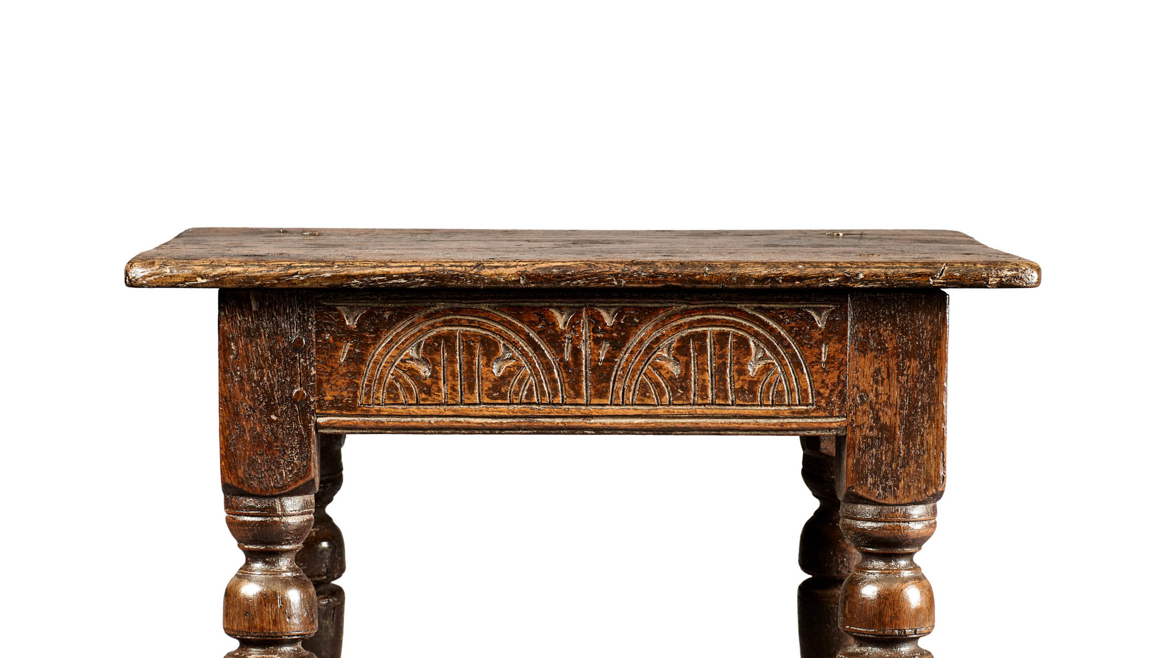 Near Pair of Charles I Oak and Elm Joined Stools, Gloucestershire, circa 1630-1640