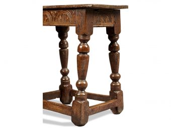 Near Pair of Charles I Oak and Elm Joined Stools, Gloucestershire, circa 1630-1640