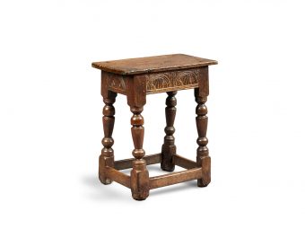 Near Pair of Charles I Oak and Elm Joined Stools, Gloucestershire, circa 1630-1640