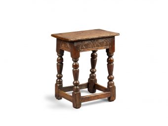 Near Pair of Charles I Oak and Elm Joined Stools, Gloucestershire, circa 1630-1640