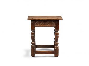 Near Pair of Charles I Oak and Elm Joined Stools, Gloucestershire, circa 1630-1640