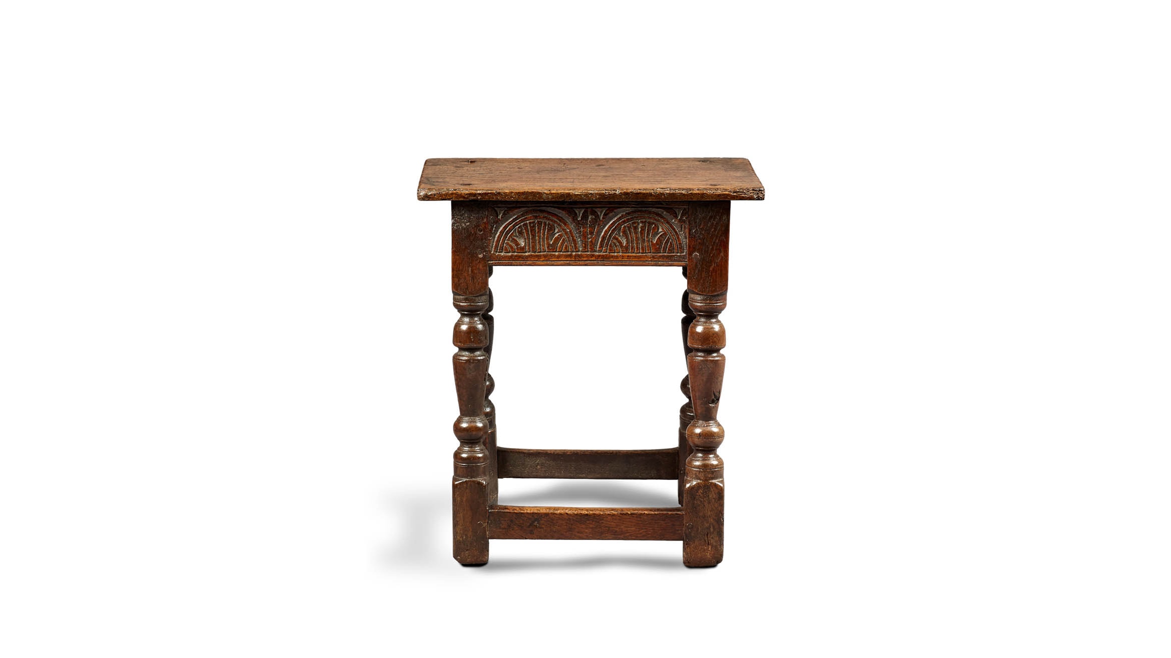Near Pair of Charles I Oak and Elm Joined Stools, Gloucestershire, circa 1630-1640
