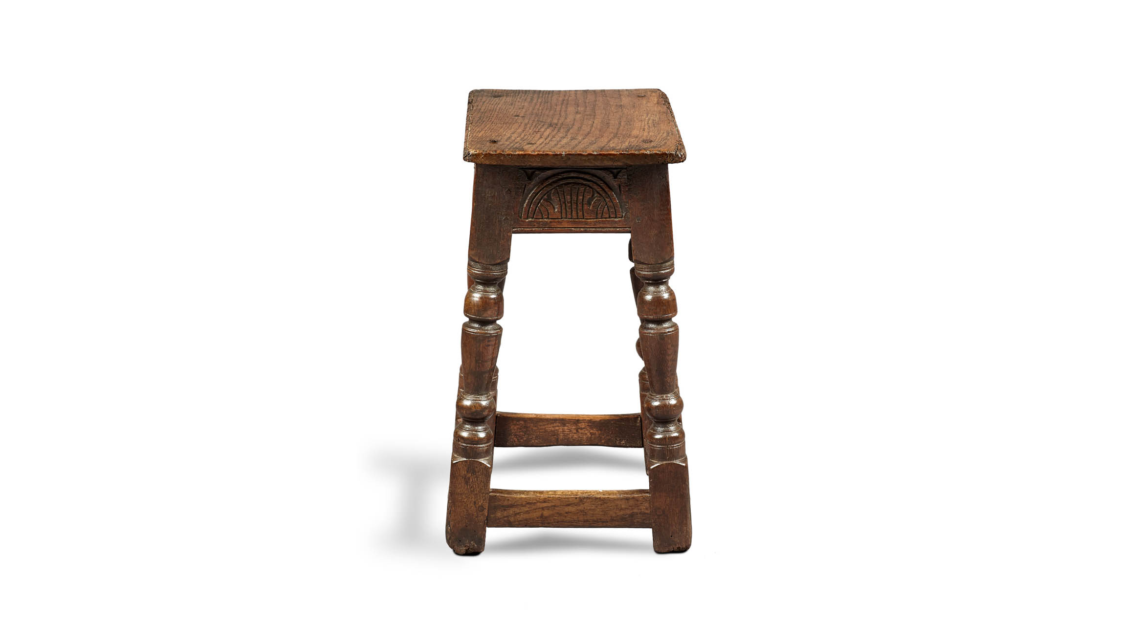 Near Pair of Charles I Oak and Elm Joined Stools, Gloucestershire, circa 1630-1640