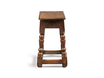 Near Pair of Charles I Oak and Elm Joined Stools, Gloucestershire, circa 1630-1640