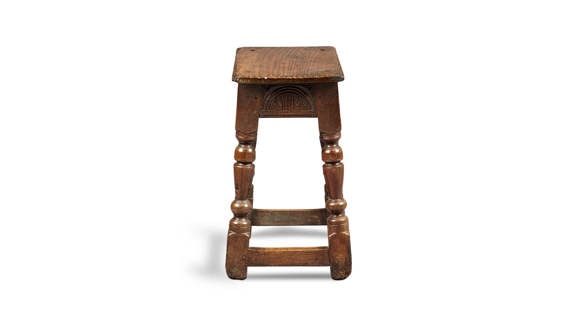 Near Pair of Charles I Oak and Elm Joined Stools, Gloucestershire, circa 1630-1640