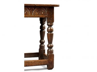 Near Pair of Charles I Oak and Elm Joined Stools, Gloucestershire, circa 1630-1640