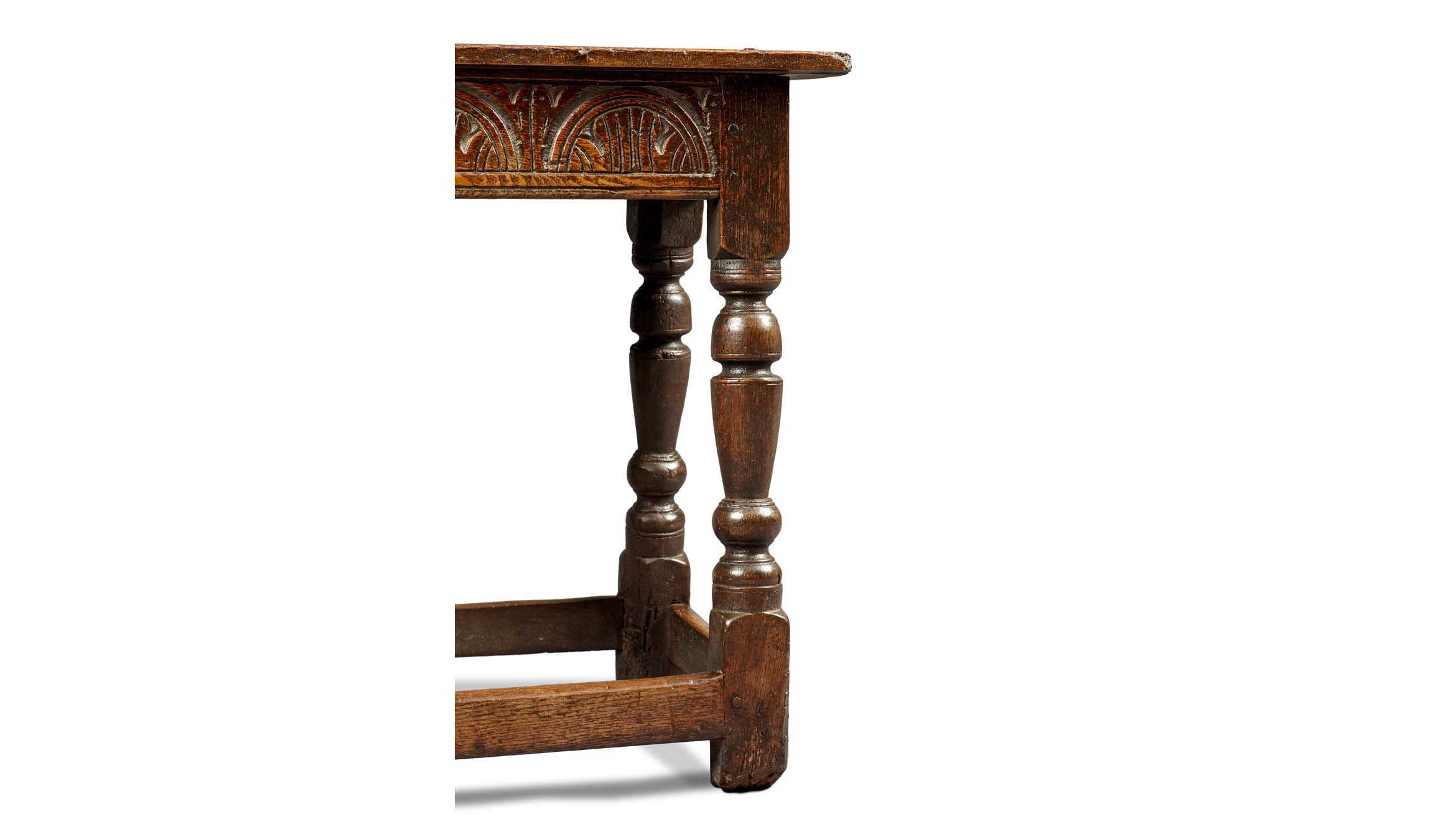 Near Pair of Charles I Oak and Elm Joined Stools, Gloucestershire, circa 1630-1640