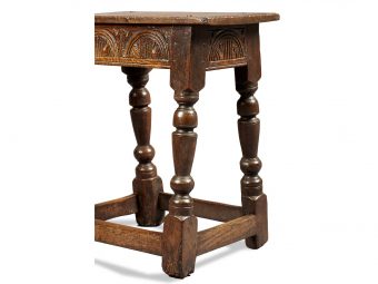 Near Pair of Charles I Oak and Elm Joined Stools, Gloucestershire, circa 1630-1640