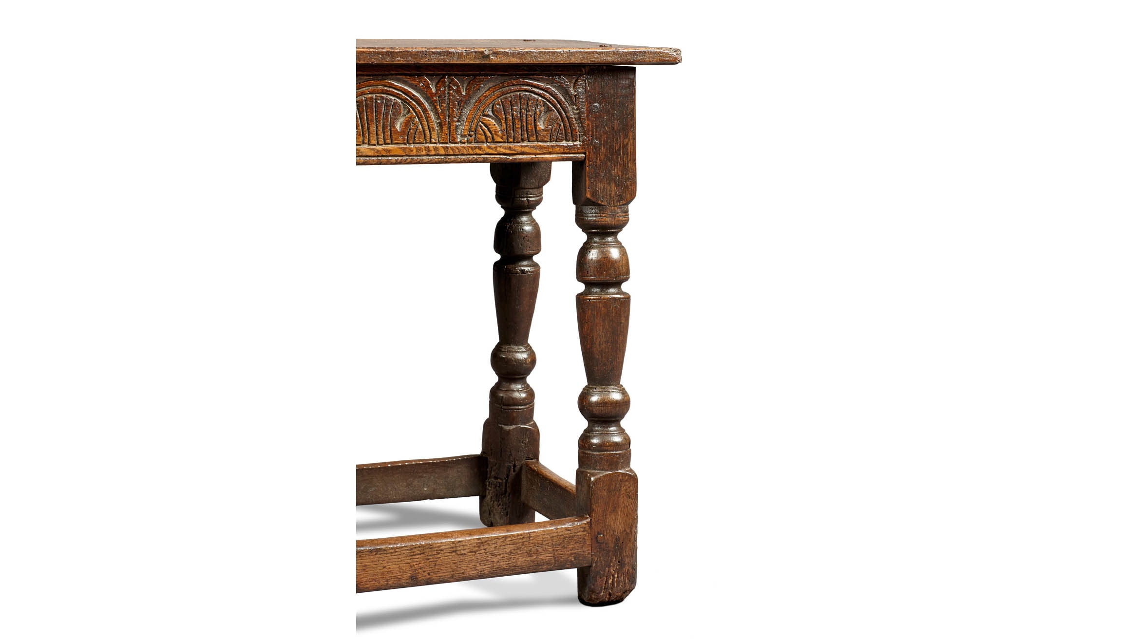 Near Pair of Charles I Oak and Elm Joined Stools, Gloucestershire, circa 1630-1640