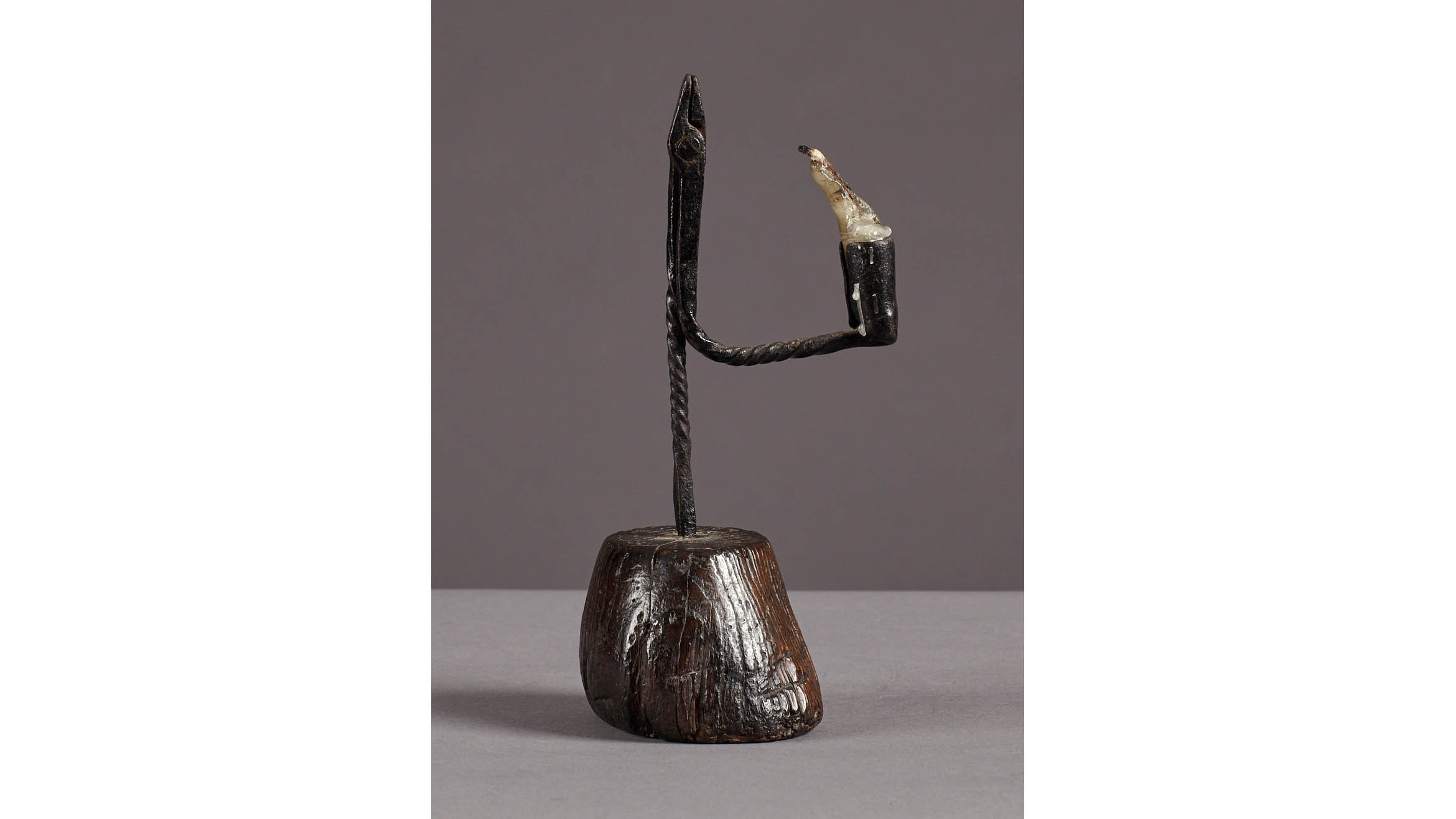 Early 19th Century Twist Stem Wrought Iron and Elm Rushnip, English, circa 1800-1820