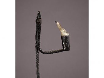 Early 19th Century Twist Stem Wrought Iron and Elm Rushnip, English, circa 1800-1820