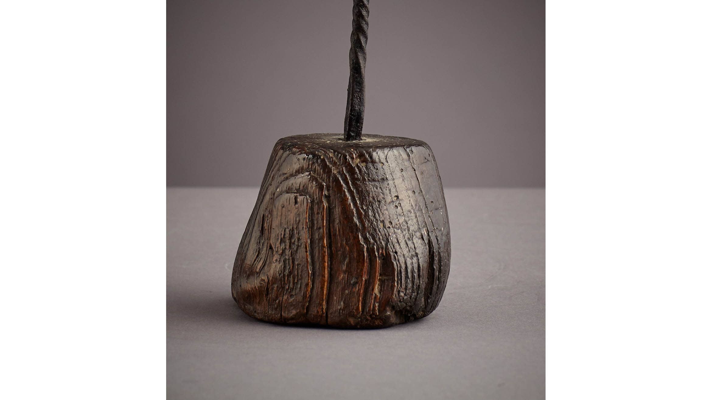 Early 19th Century Twist Stem Wrought Iron and Elm Rushnip, English, circa 1800-1820