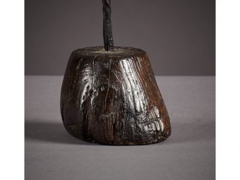 Early 19th Century Twist Stem Wrought Iron and Elm Rushnip, English, circa 1800-1820