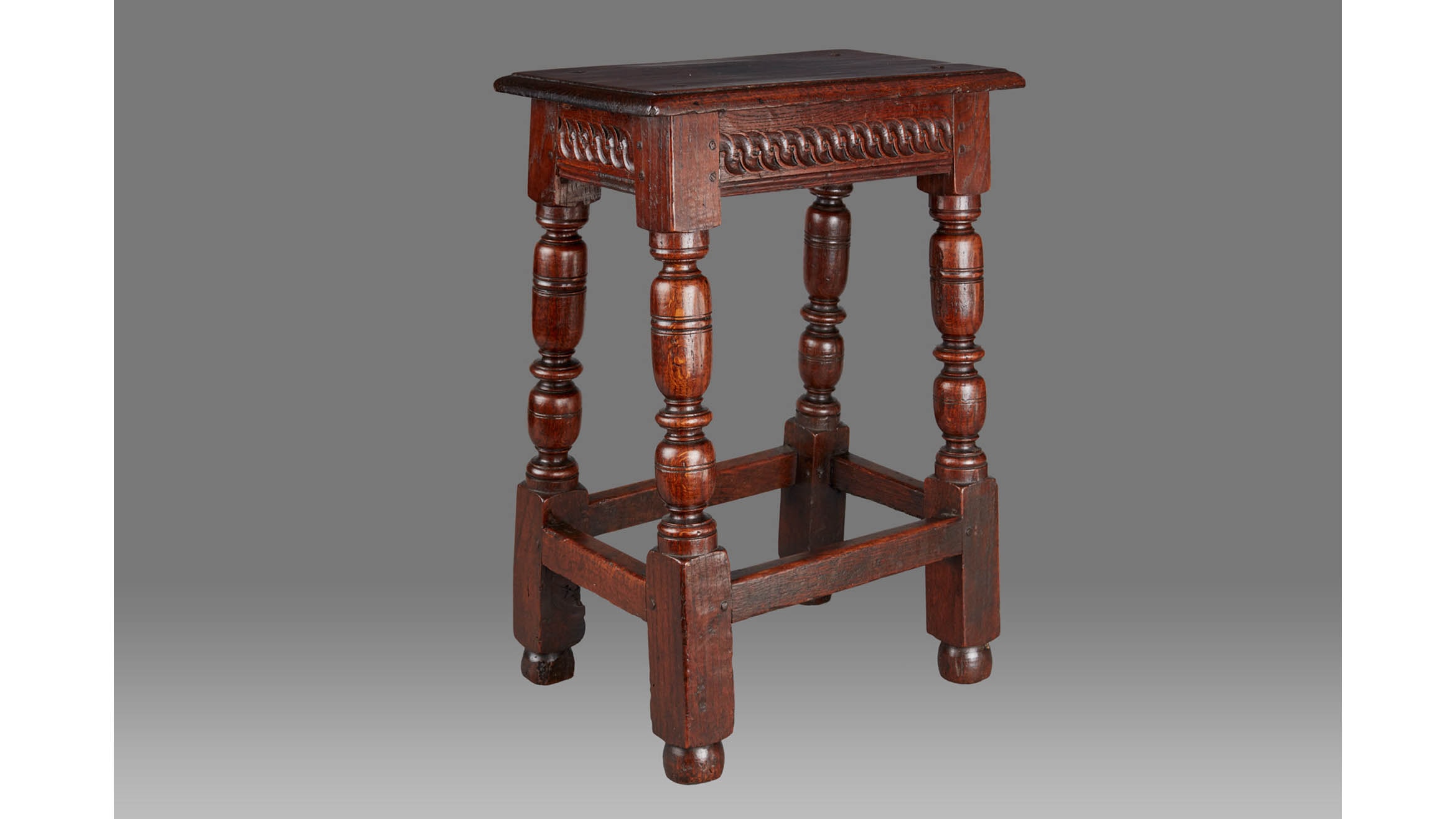 Charles I Oak 'S' Scroll Stool, Gloucesterhire, English, circa 1630
