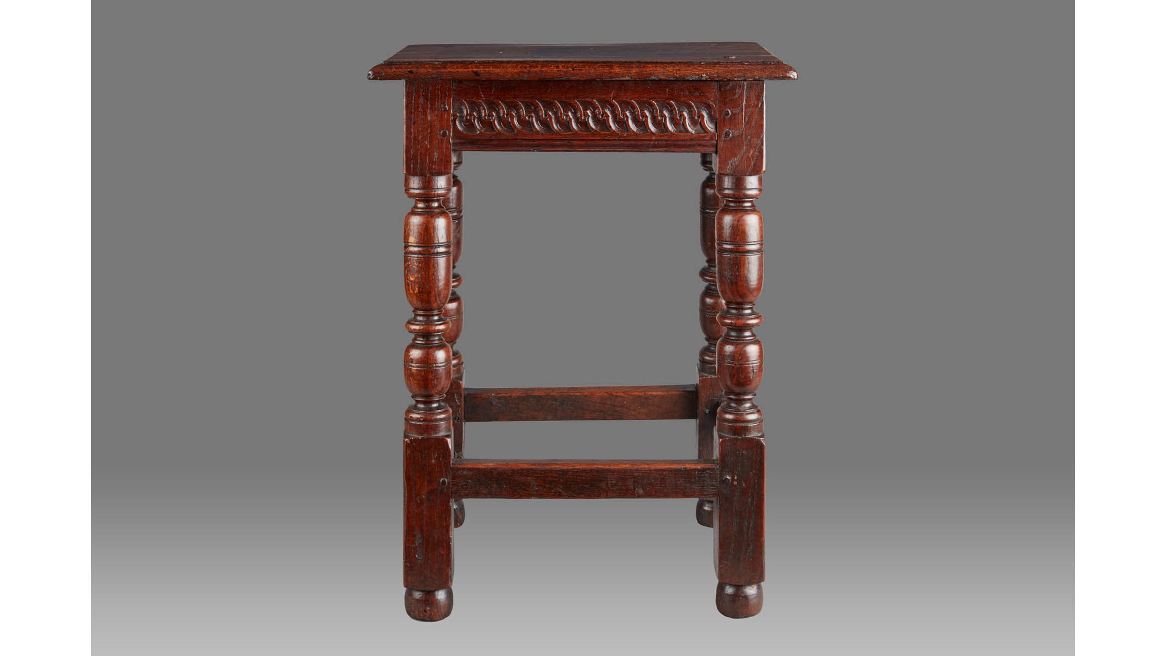 Charles I Oak 'S' Scroll Stool, Gloucesterhire, English, circa 1630