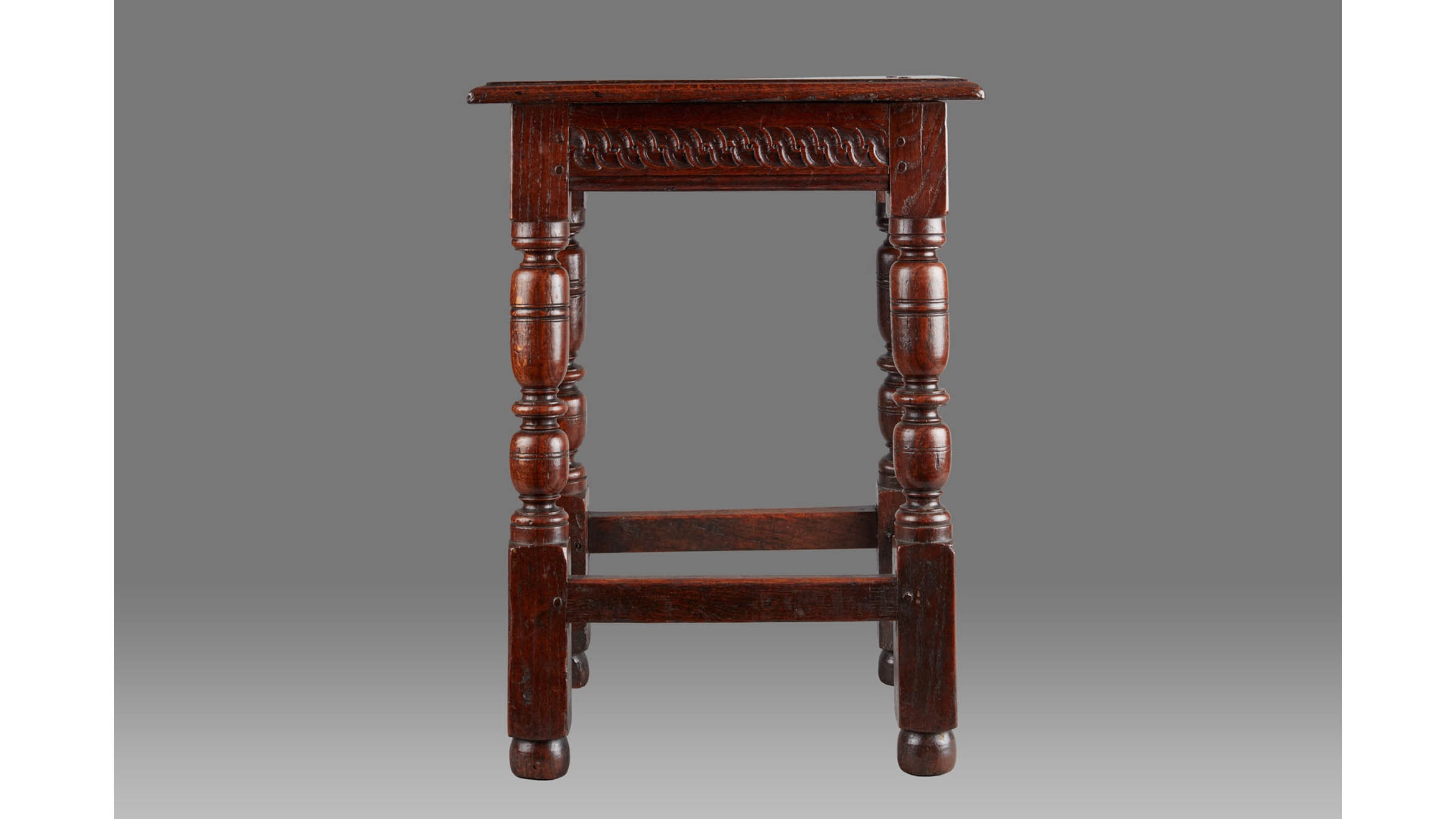 Charles I Oak 'S' Scroll Stool, Gloucesterhire, English, circa 1630