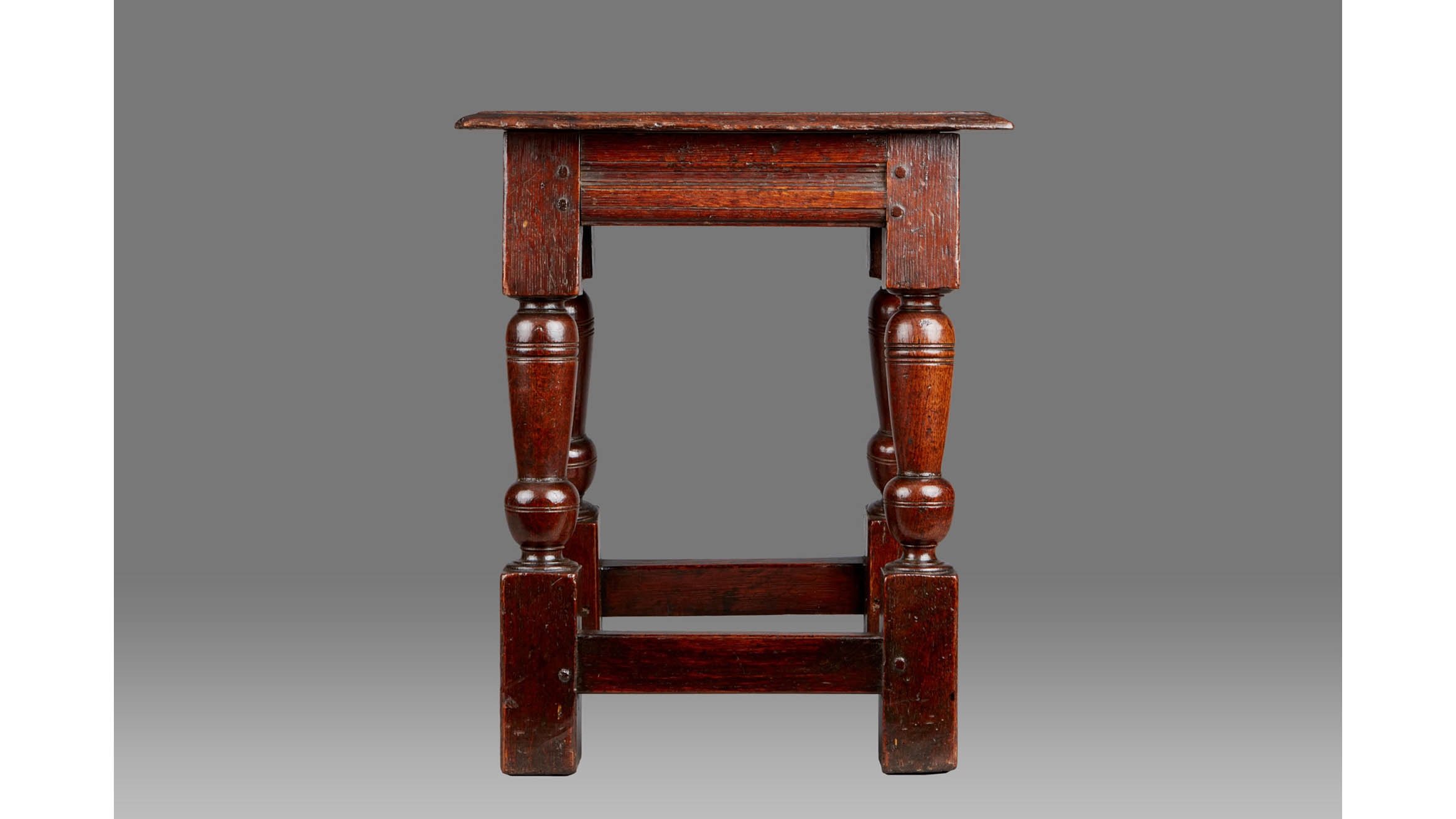 James I Oak Tapered Baluster Leg Stool, England, circa 1620