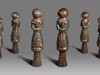 Elizabethan Oak & Polychrome Two-Side Doll, English, circa 1580-1600