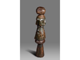 Elizabethan Oak & Polychrome Two-Side Doll, English, circa 1580-1600