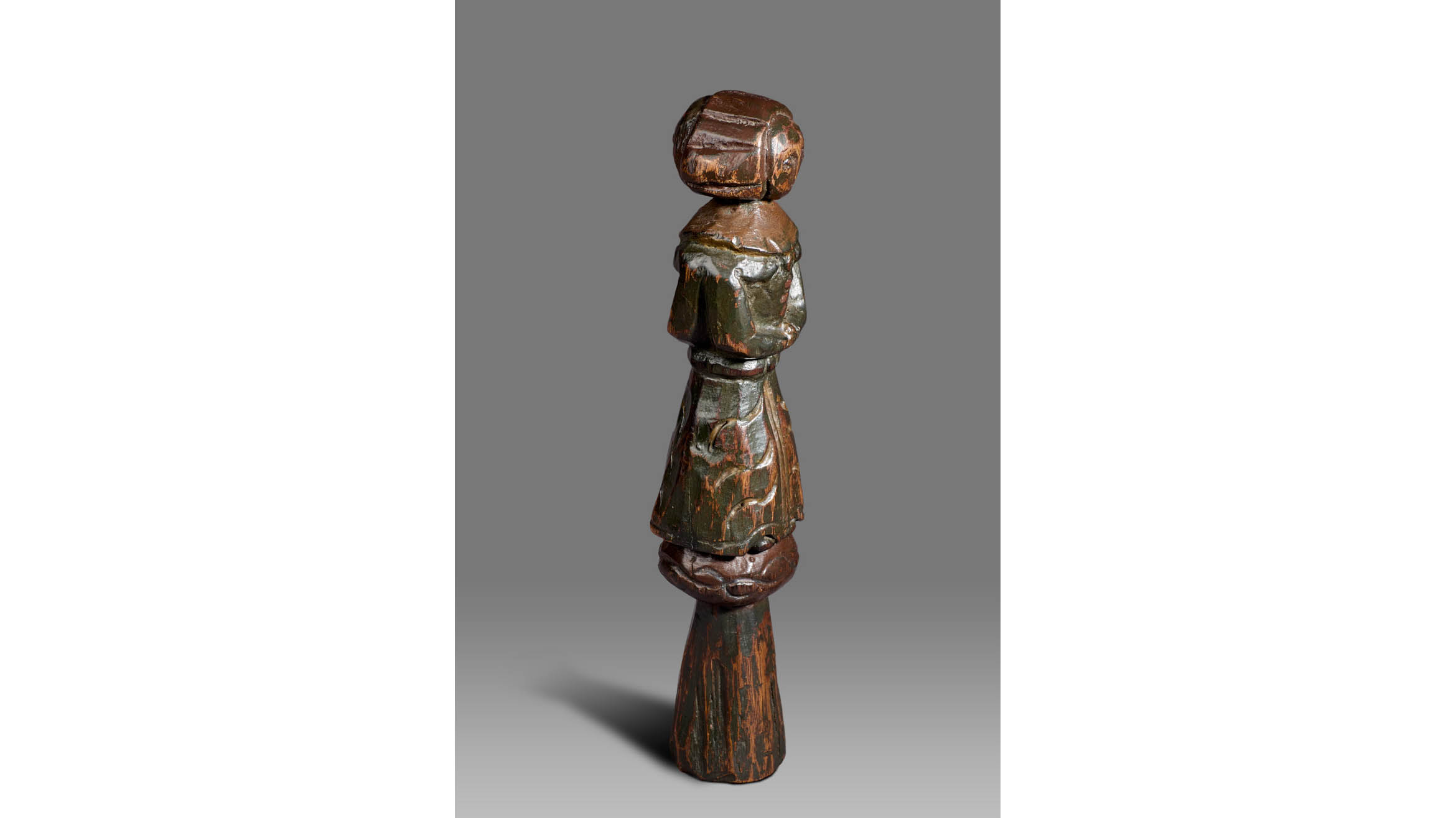 Elizabethan Oak & Polychrome Two-Side Doll, English, circa 1580-1600