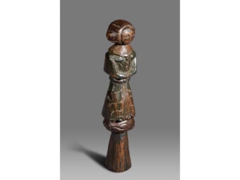 Elizabethan Oak & Polychrome Two-Side Doll, English, circa 1580-1600