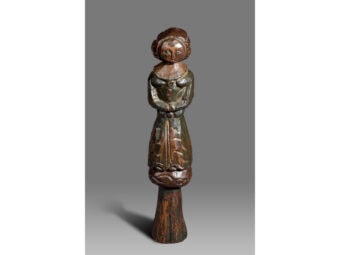 Elizabethan Oak & Polychrome Two-Side Doll, English, circa 1580-1600