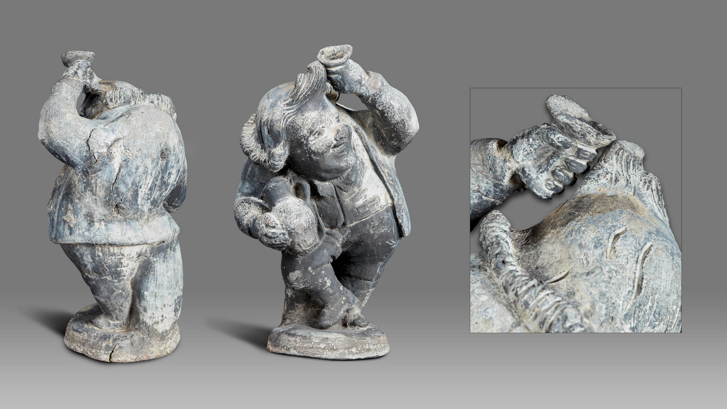 Late 18th Century Lead Figure of a Drinking Man, English, circa 1780-1800