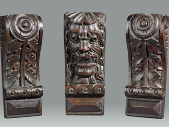 Group of Three Elizabethan Carved Oak Corbels, circa 1590