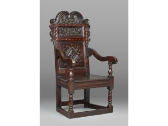 Rare Charles II Oak and Inlaid Armchair, Leeds / Halifax, Yorkshire, circa 1660–1670