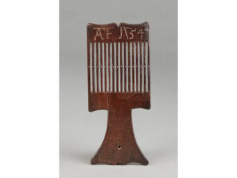 Rare George II Oak Treen 'Tape Loom' or Weaving Paddle, Inscribed and Dated 'AF' 1754